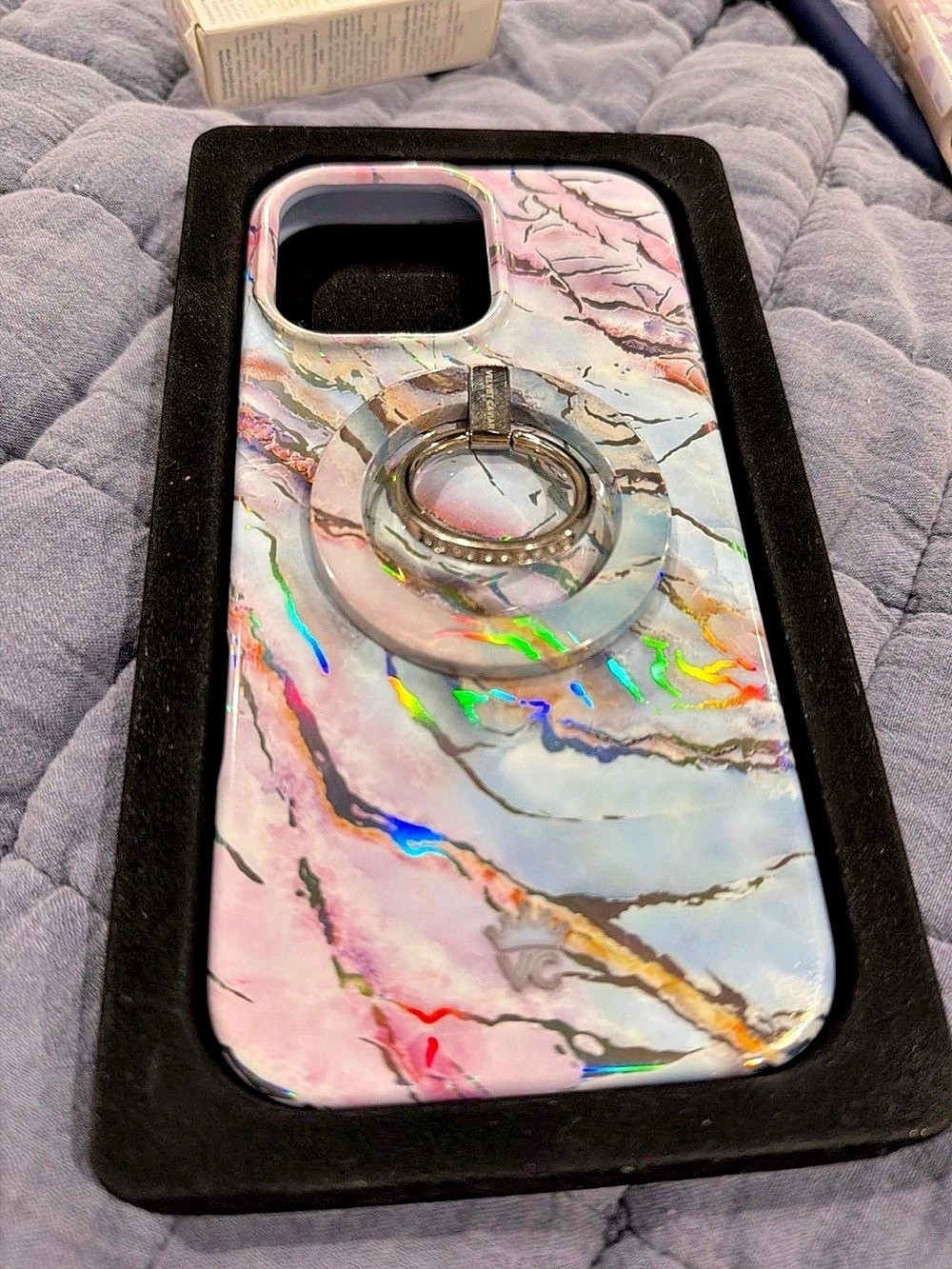 Velvet Caviar Holo Moonstone Marble iPhone Case 16 ProMax MagSafe with Ring.